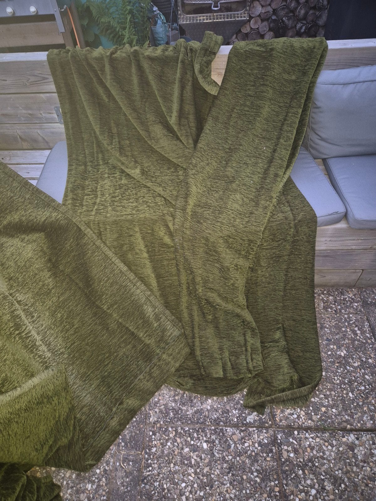 Vintage gordijnen groen - 7 stuks, Ophalen, Overige materialen, Gebruikt, 200 cm of meer