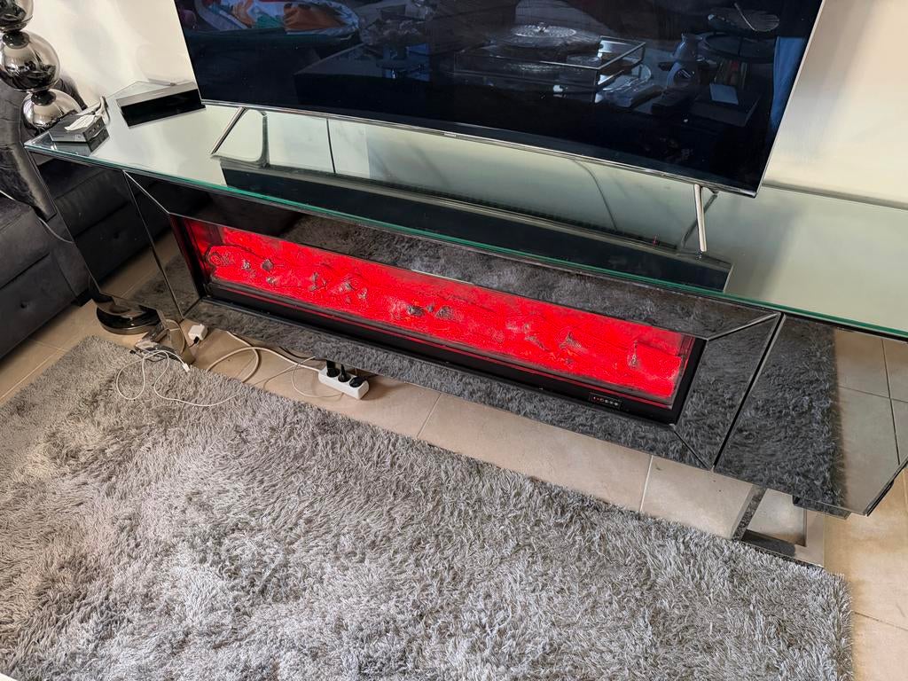 TV-meubel met sfeerhaard, Huis en Inrichting, Kasten | Televisiemeubels, Ophalen, Gebruikt, 150 tot 200 cm, Glas