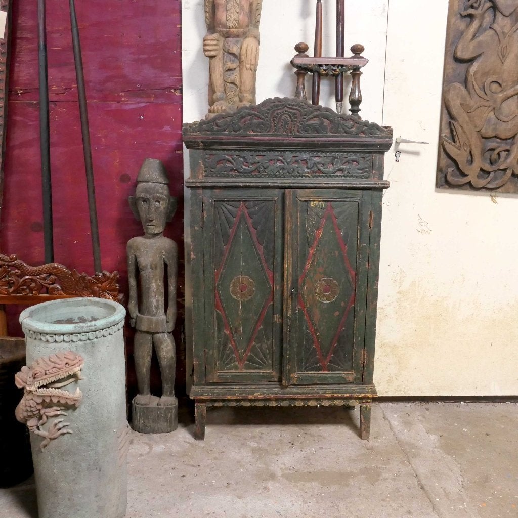 Antieke kast KA7 Kraton Keris Indonesie beschilderd kastje, Ophalen of Verzenden