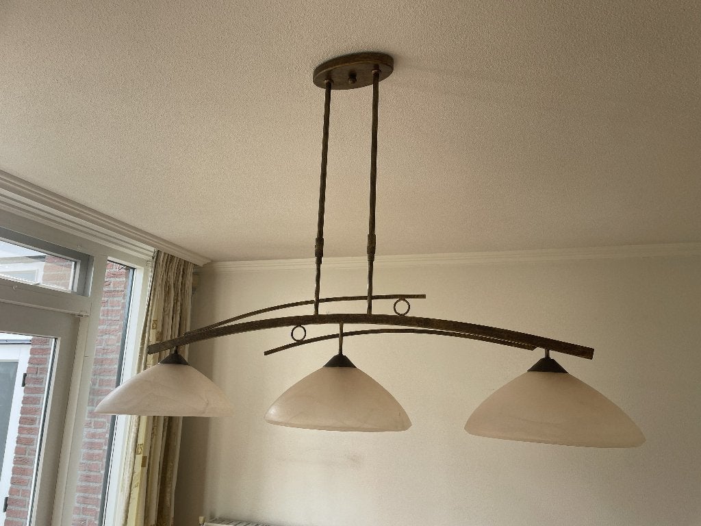 Hanglamp 3-voudig, Huis en Inrichting, Lampen | Hanglampen, Ophalen, Authentiek brons, E27 (groot), Zo goed als nieuw
