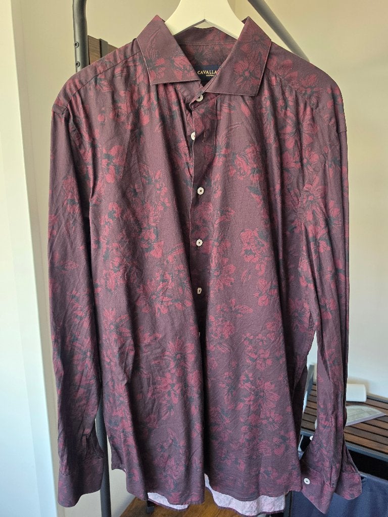 Cavallaro Napoli bordeaux bloemen overhemd maat 44, Ophalen of Verzenden, Zo goed als nieuw, Halswijdte 43/44 (XL), Rood
