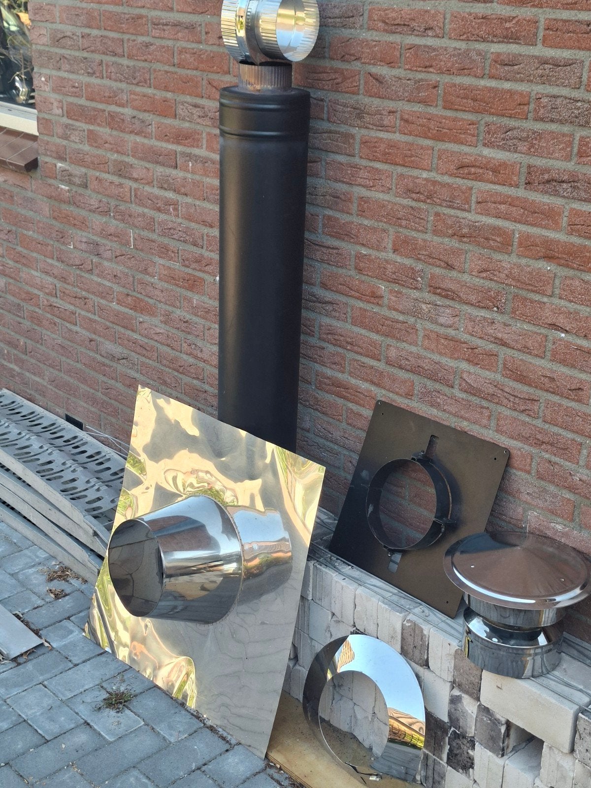 Dubbelwandig zwart gepoedercoat 150mm Dakdoorvoer  Trekkap, Ophalen, Afvoer, Zo goed als nieuw, Rvs