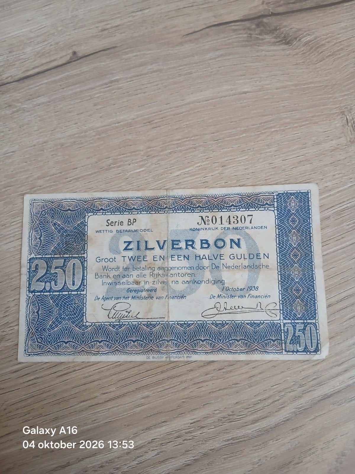 Zilverbon 2,50 Gulden 1938 - Serie BP, Ophalen of Verzenden, 2½ gulden, Los biljet