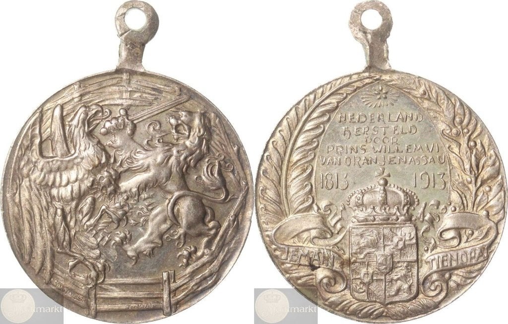 Draagpenning 1913 'Eeuwfeest Nederlandse Onafhankelijkheid', Ophalen of Verzenden, Overige materialen, Nederland