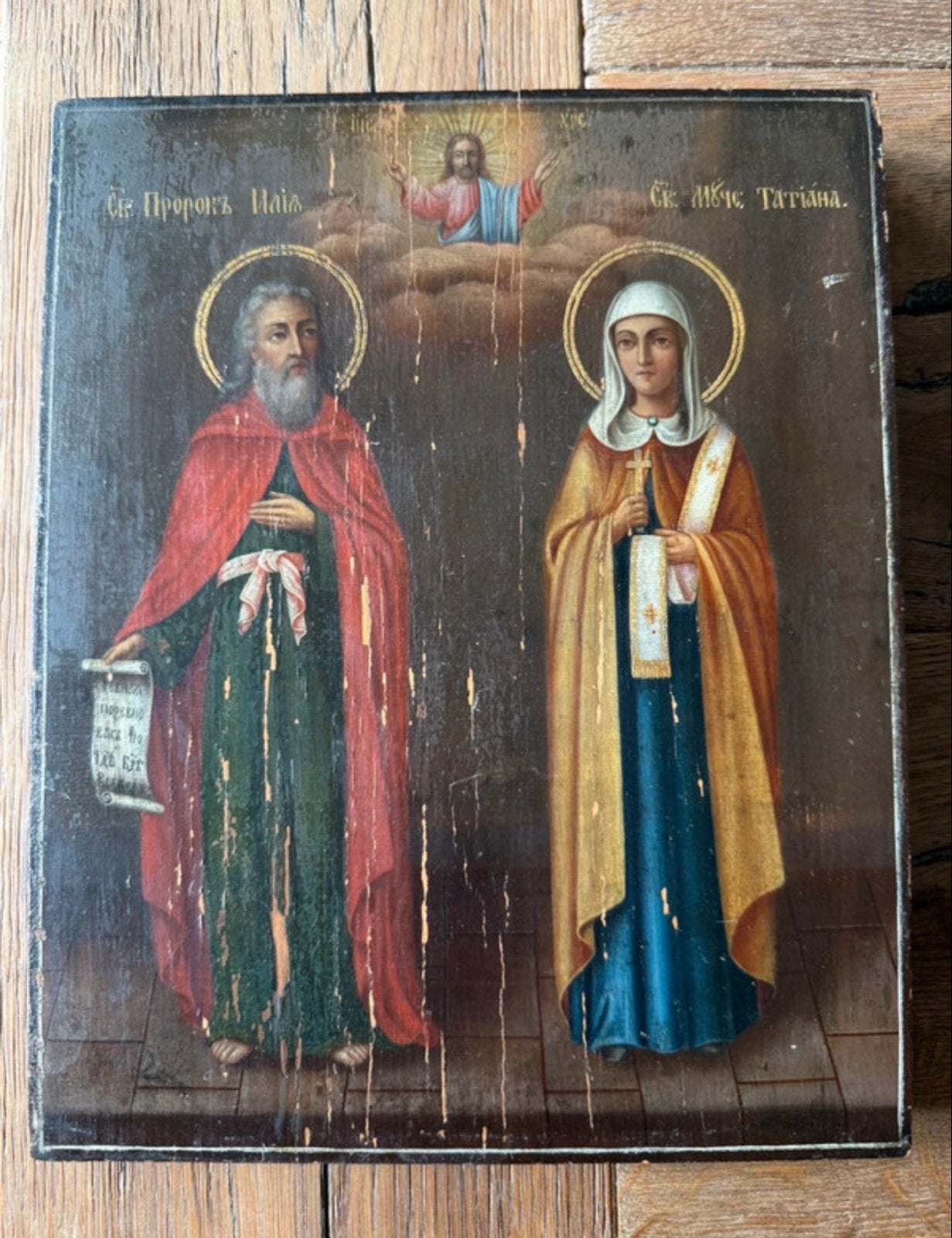 Antieke Russische icoon: Elia en Tatiana, Ophalen of Verzenden