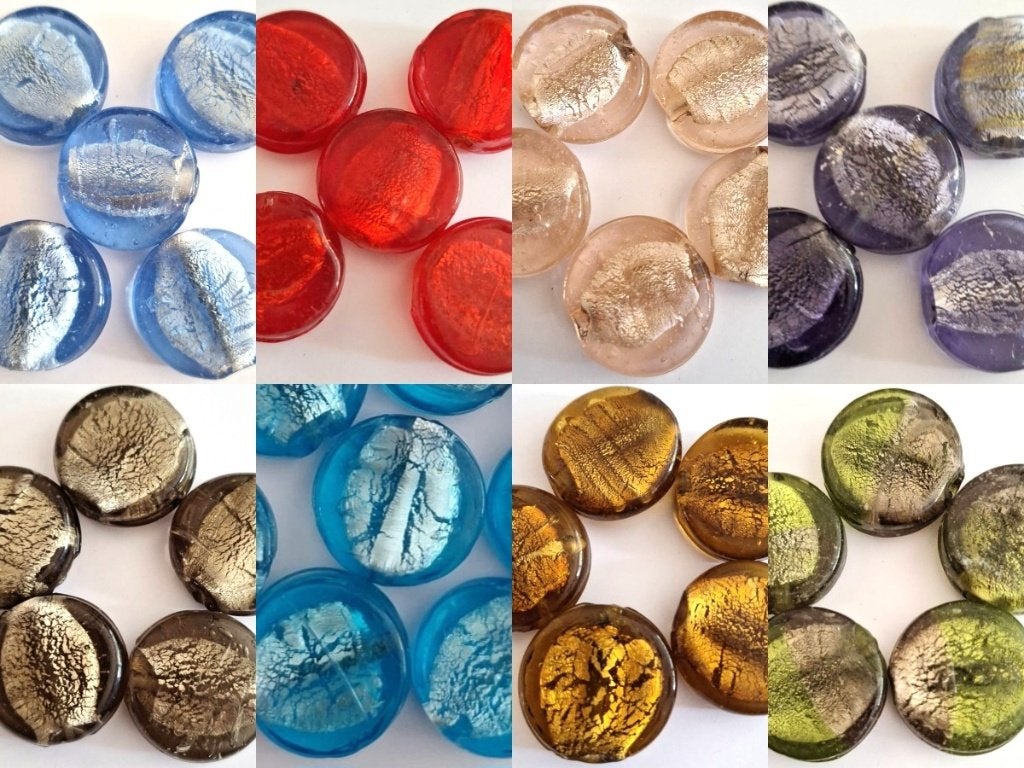 Aanbieding 5 grote silverfoil glaskralen 25 mm in 8 kleuren, Verzenden, Nieuw, Kraal