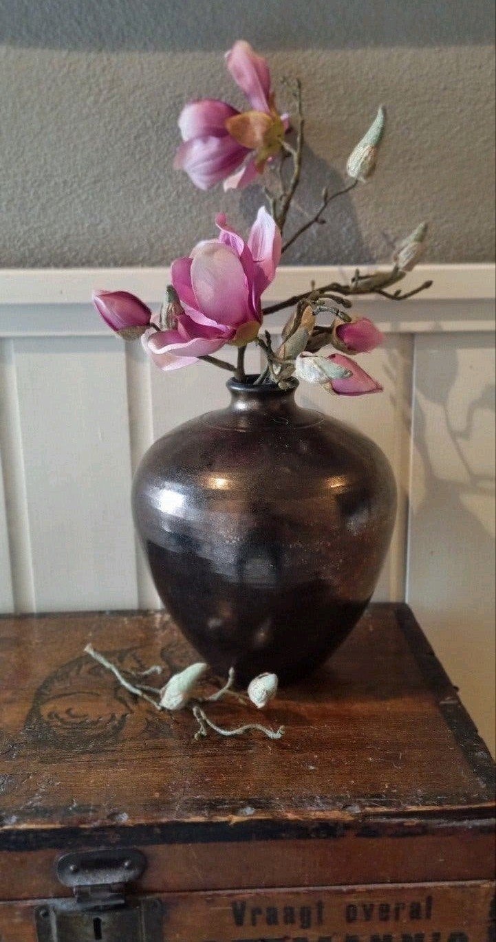 Decoratieve vaas 18 x 22 cm (incl zijden magnolia tak), Ophalen