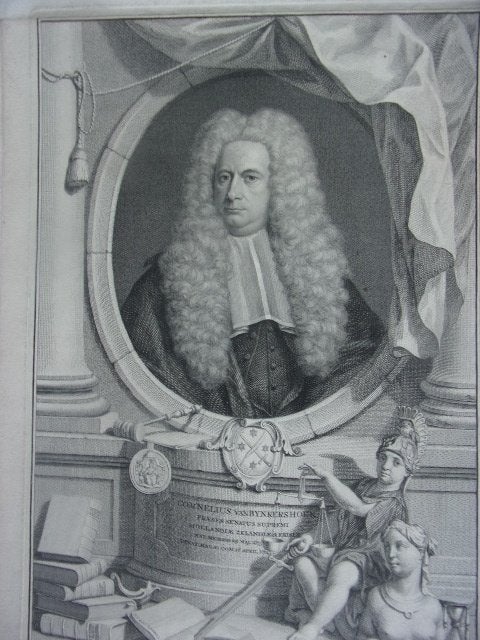 Portret van Cornelis van Bynkershoek 1743 Kopergravure Houbr, Antiek en Kunst, Origineel, Portret, 22 cm, Ophalen of Verzenden