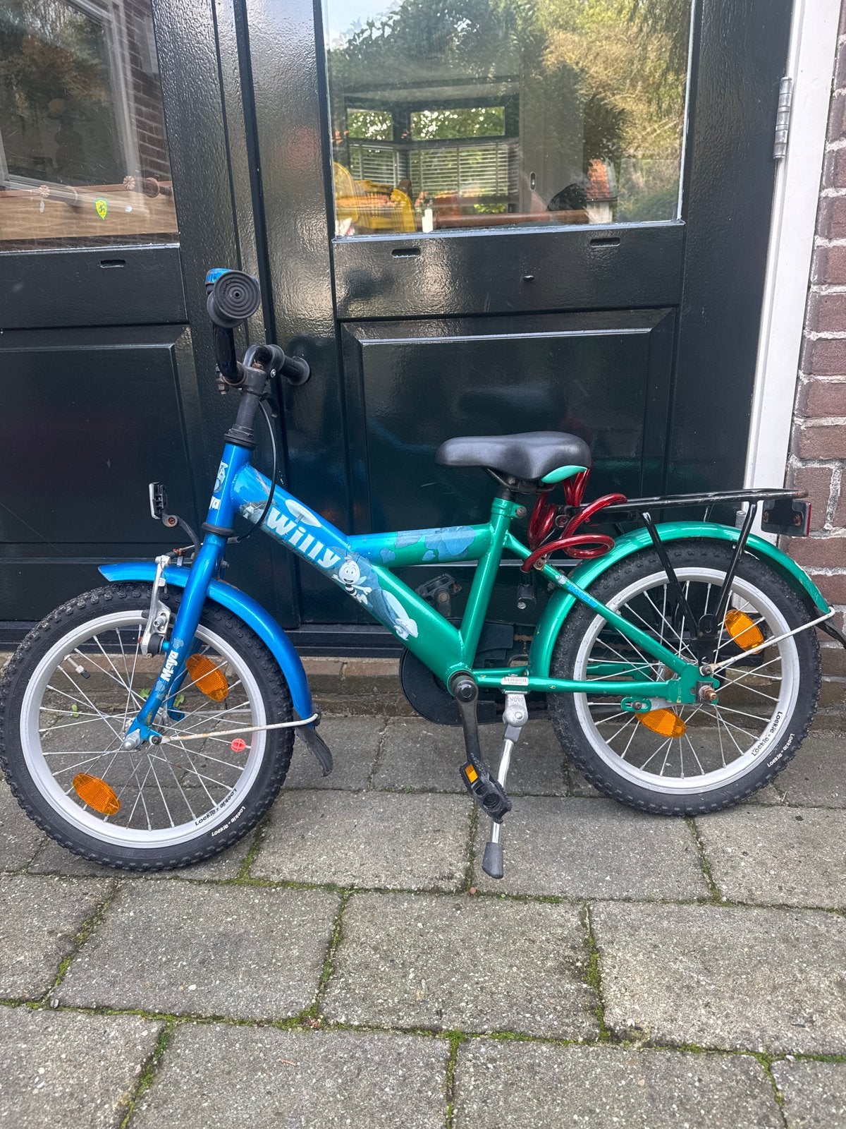 Kinderfiets Willy - Blauw/Groen 16 inch, Fietsen en Brommers, Ophalen, Gebruikt, Terugtraprem, 16 tot 20 inch