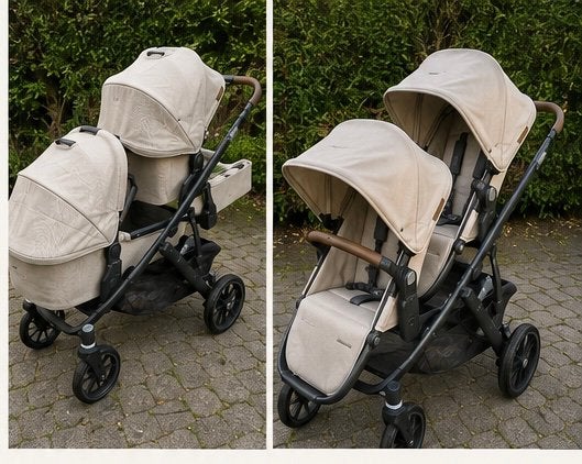 Uppababy Vista V2 tweeling wagen BEIGE, Gebruikt, Duowagen, Combiwagen, Ophalen