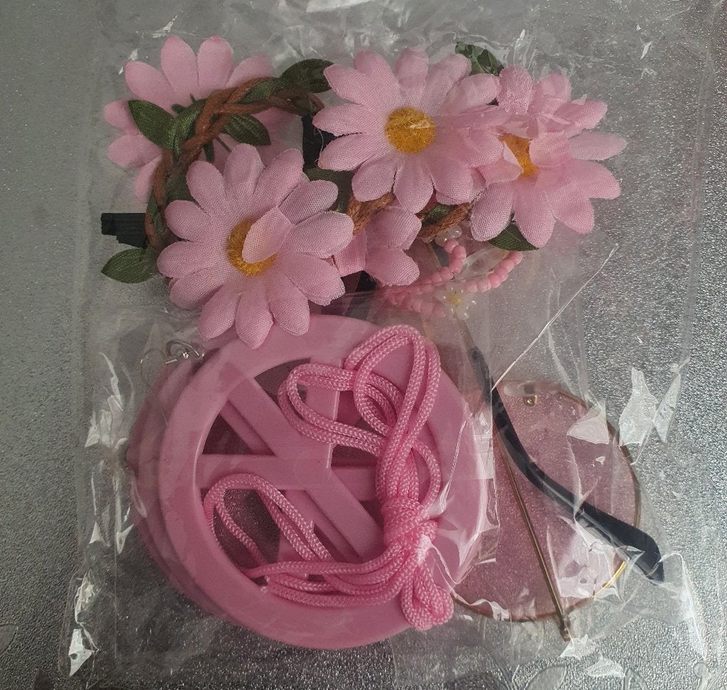 Roze hippie accessoireset (jaren 60/70 stijl) – Nieuw, Kleding | Dames, Ophalen of Verzenden, Nieuw, Overige thema's, Accessoires