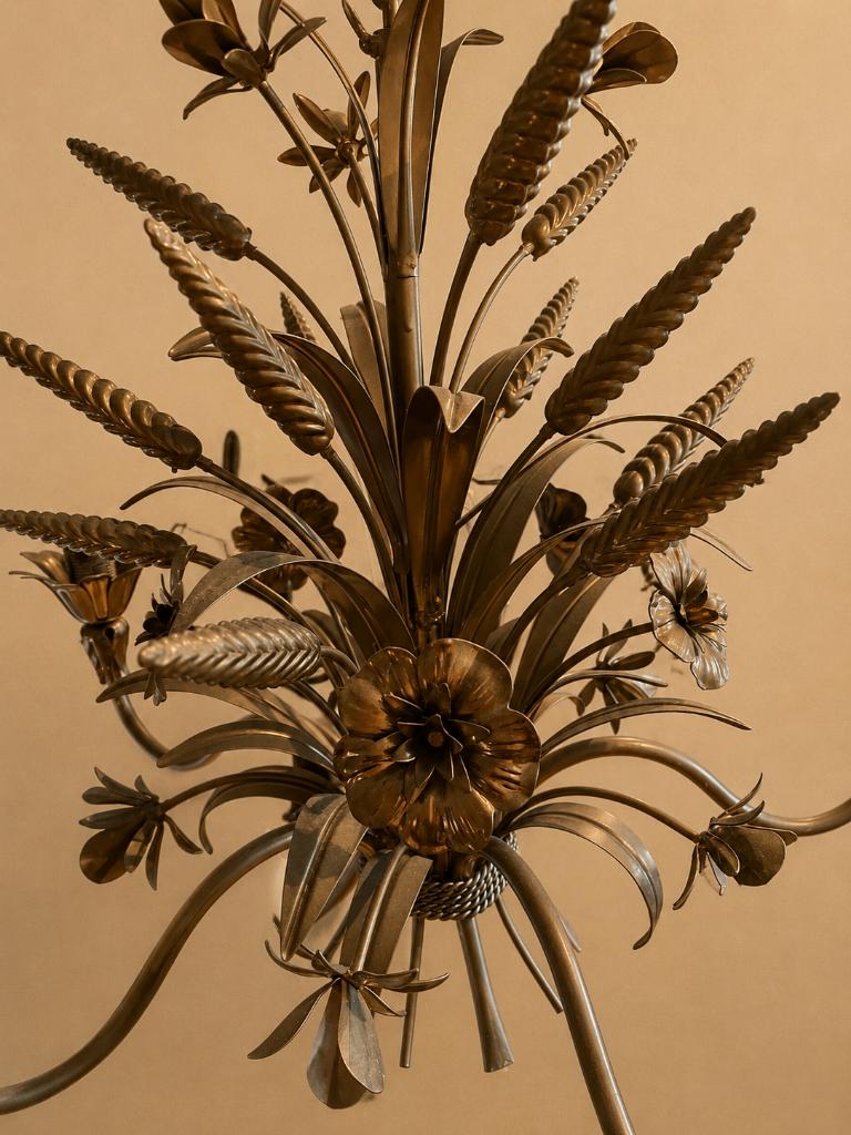 Kroonluchter vintage/goud/bloemen, Gebruikt, Ophalen of Verzenden, Metaal, Minder dan 50 cm