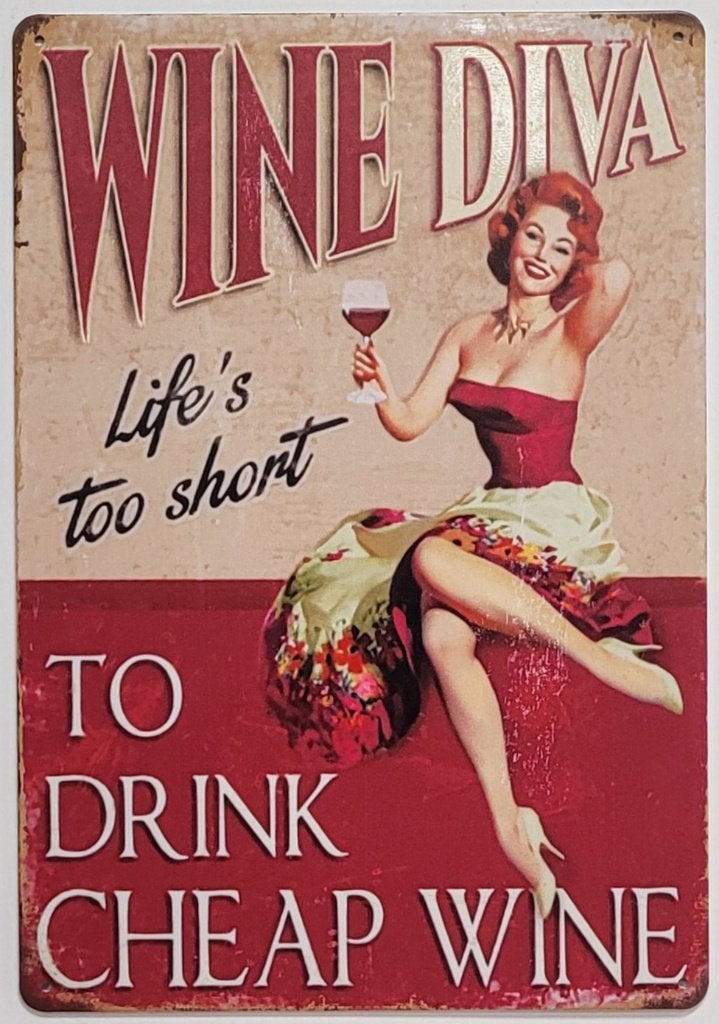 Wine Diva wijn reclamebord van metaal wandbord decoratie, Info@deconoord.nl, Deco Noord, Nieuw, Ophalen of Verzenden