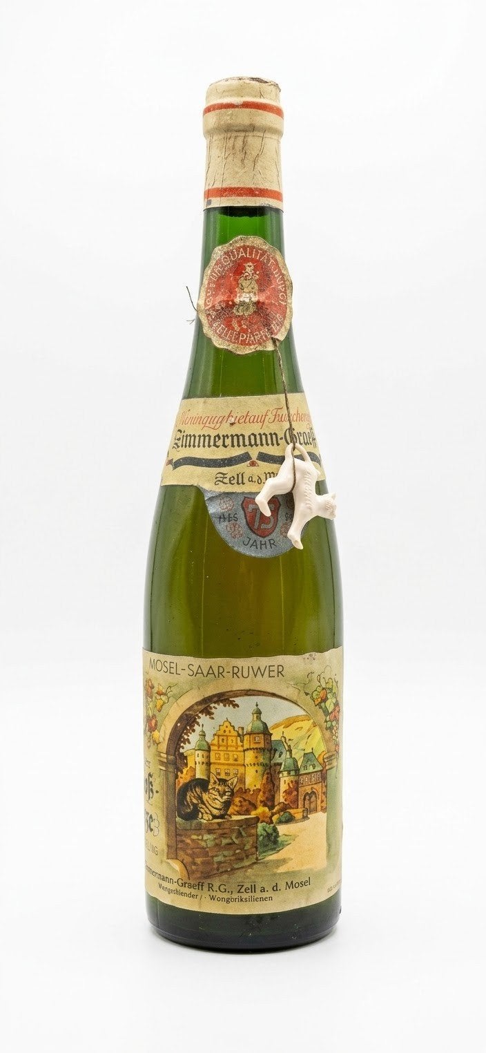 Vintage wijnfles Schloss Katze, Mosel Saar Ruwer, uit 1962, Ophalen, Overige gebieden, Witte wijn, Vol