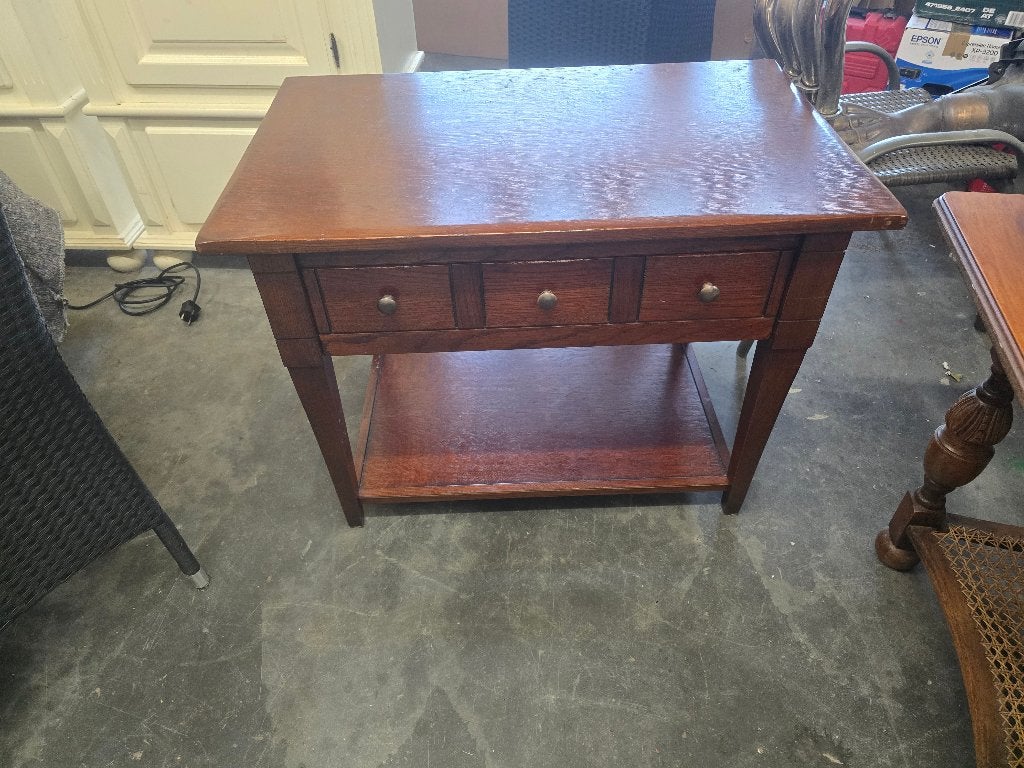 klassieke Houten Bijzettafel / Tv-meubel met Klapdeur, Minder dan 55 cm, Gebruikt, Rechthoekig, Ophalen