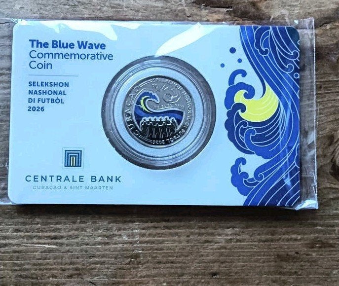 Curaçao 2026 coincard 50 cent 2026 Blue Wave WK voetbal 2026, Postzegels en Munten, Munten | Nederland, Ophalen of Verzenden, ½ gulden