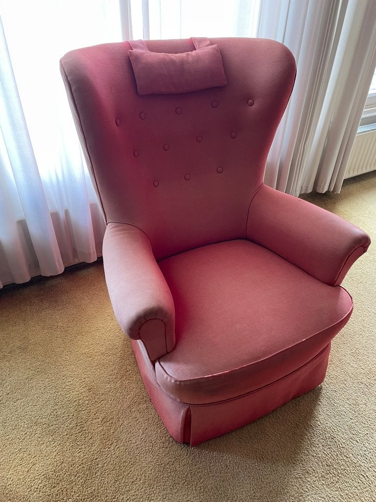 Vintage oorfauteuil, oudroze, Antiek en Kunst, Ophalen