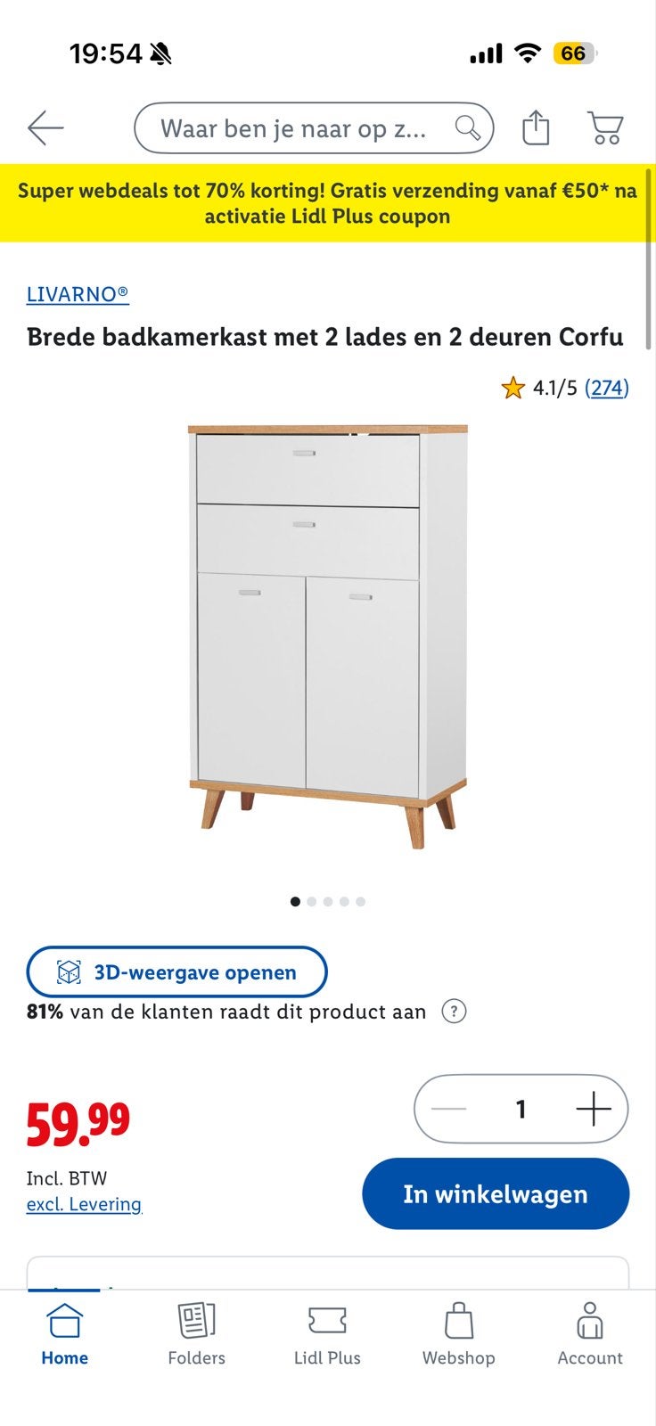 LIVARNO Badkamerkast met 2 lades en 2 deuren, Huis en Inrichting, Ophalen, Minder dan 50 cm, Zo goed als nieuw, Met lade(s)