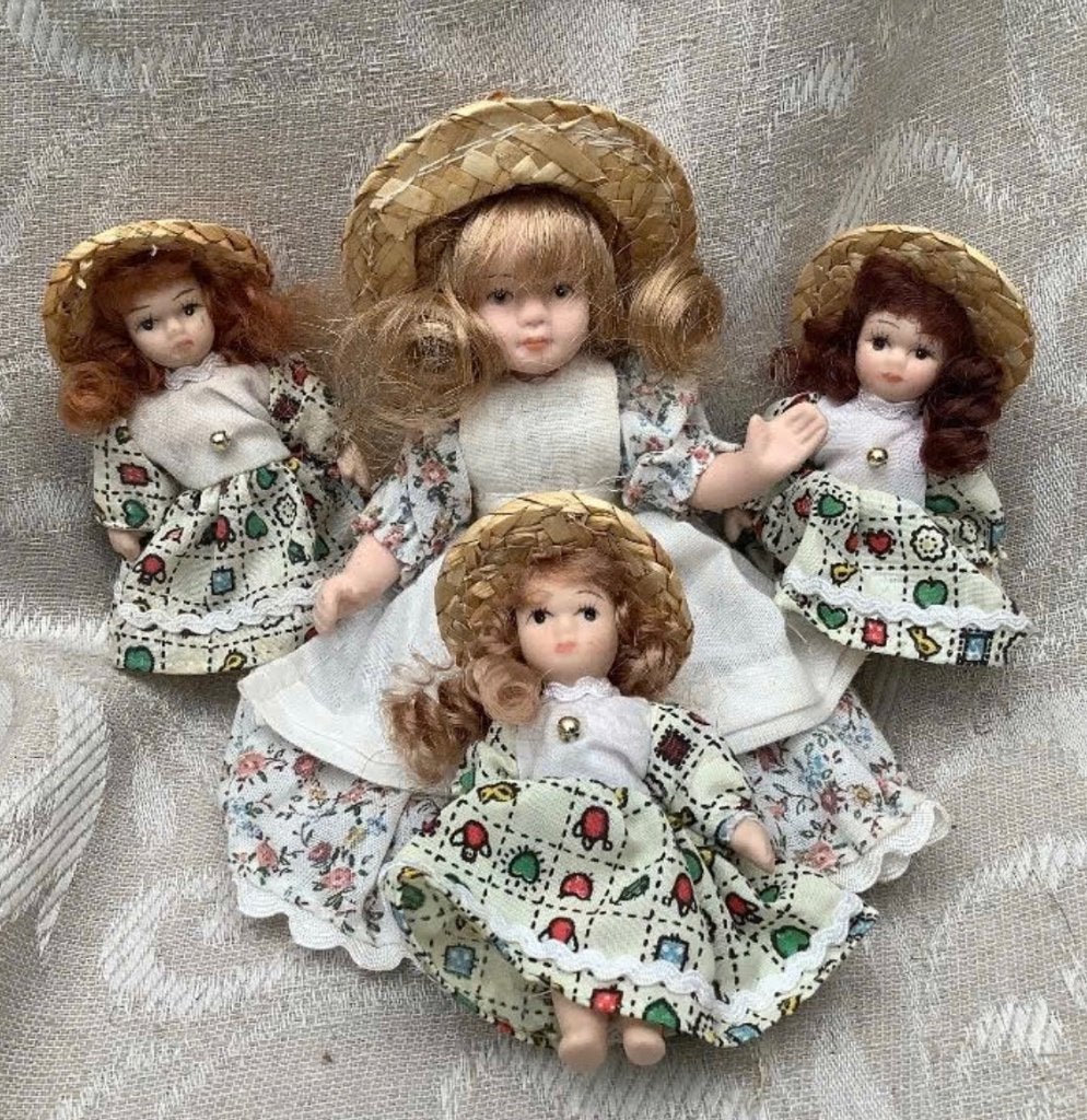 Set van 4 vintage popjes, porselein, 15 en 8 cm, Nieuw, Ophalen of Verzenden, X, Pop