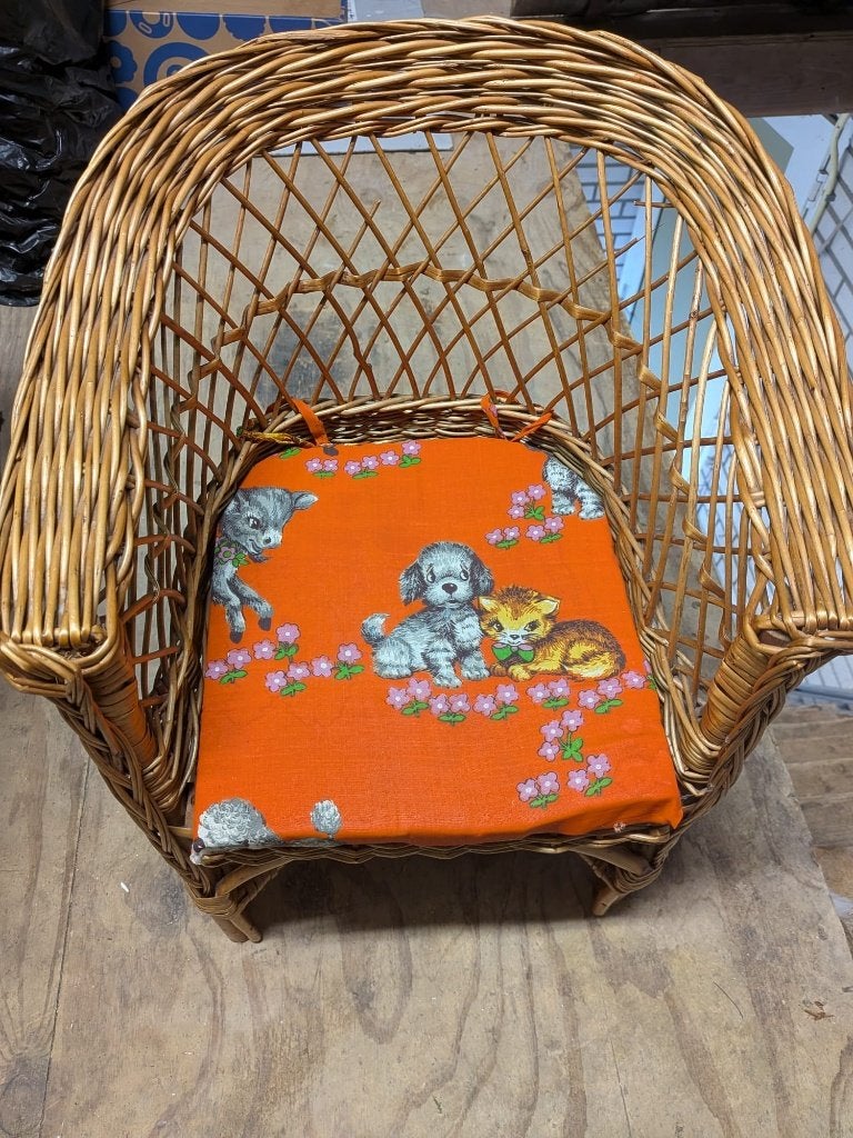 Rieten kinderstoeltje met kussen, Ophalen, Gebruikt, Overige typen