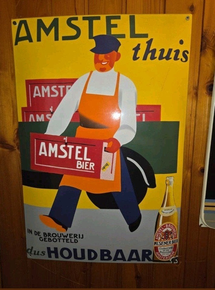 Emaille Amstel Bier bord, Verzenden, Zo goed als nieuw, Reclamebord
