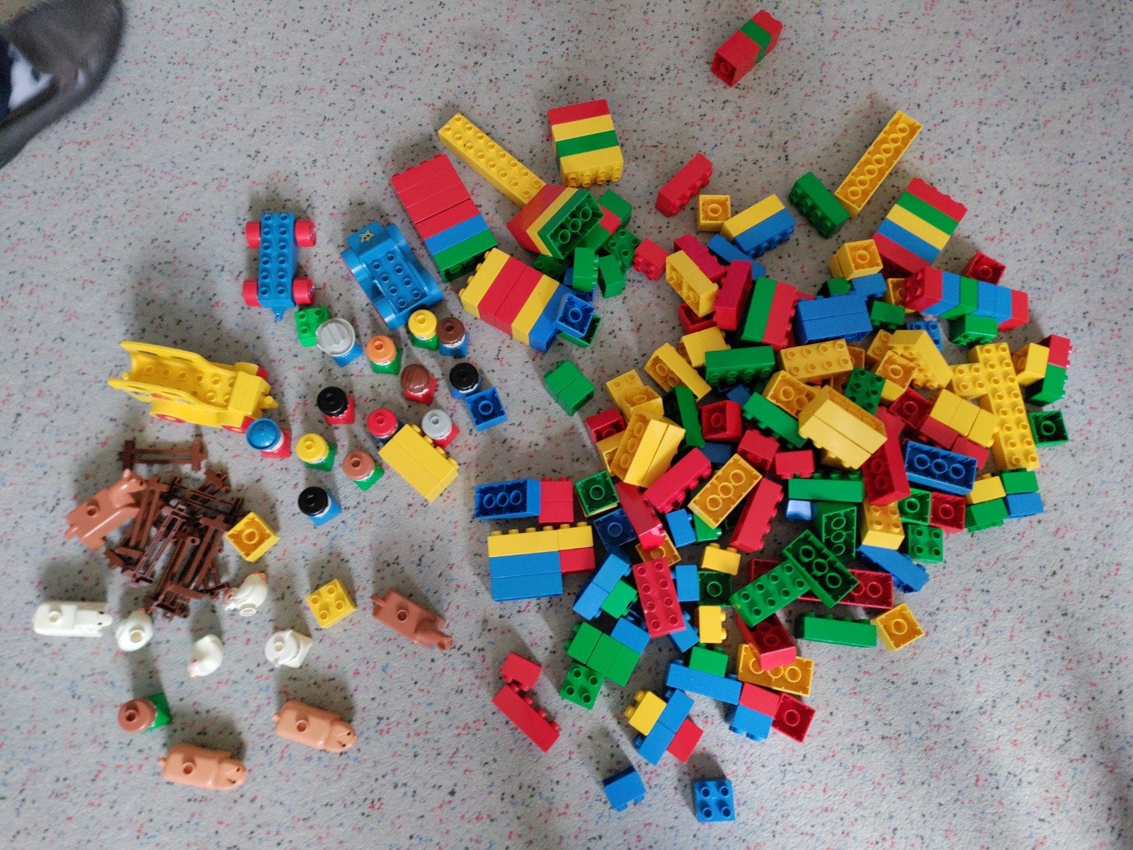 Partij Lego Duplo/bouwblokken met poppetjes en dieren, Ophalen, Gebruikt