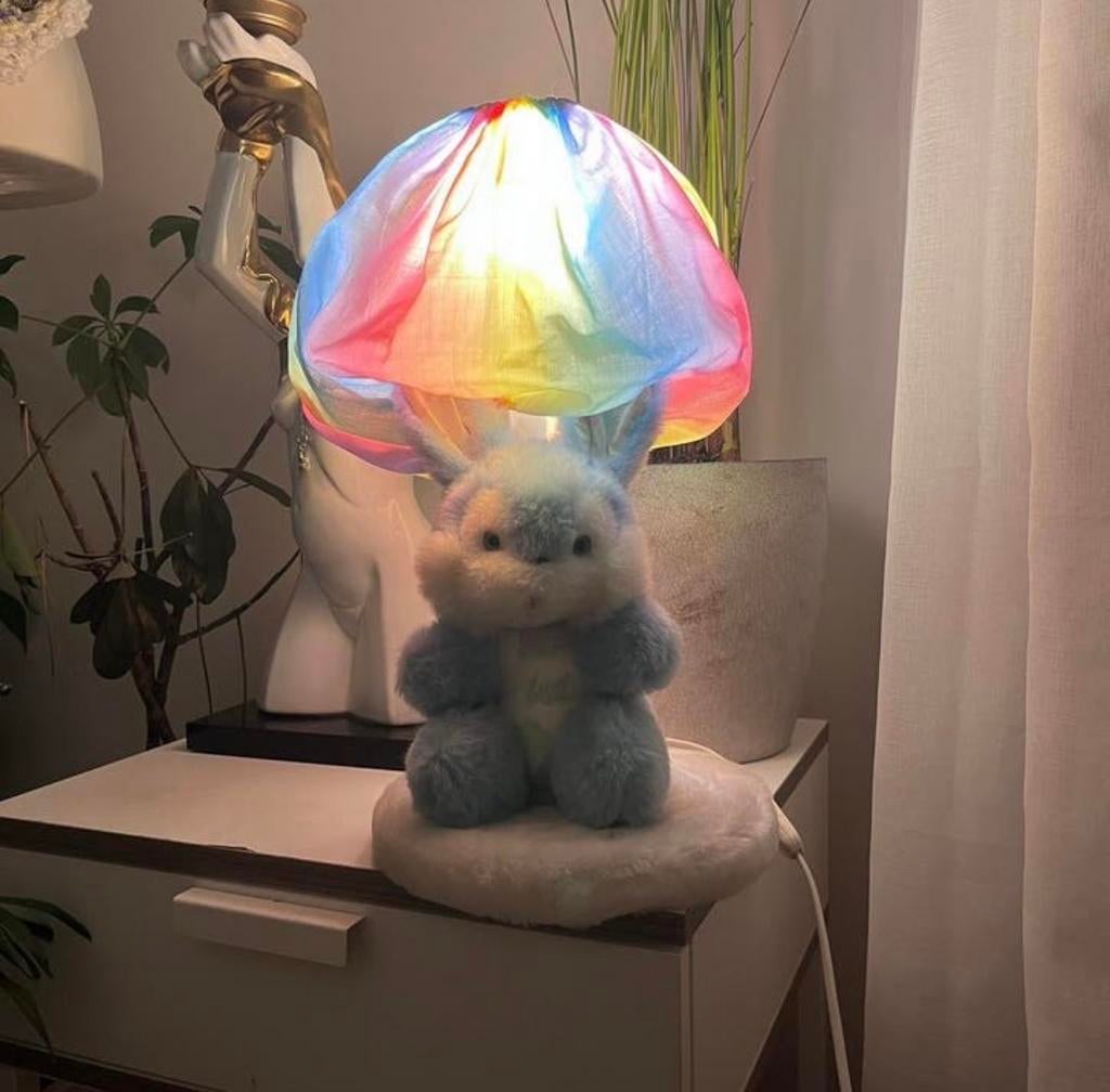 Vintage Nounours lamp blauw konijn regenboogkap, Ophalen of Verzenden