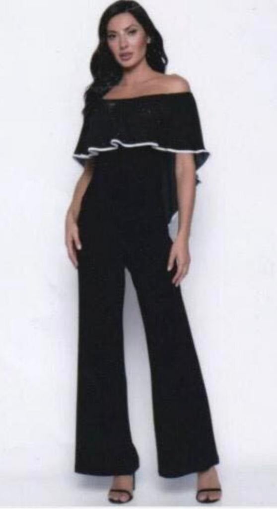 Frank Lyman elegante jumpsuit zwart kleine witte accentjes M, Kleding | Dames, Jumpsuits, Verzenden, Zo goed als nieuw, Maat 38/40 (M)