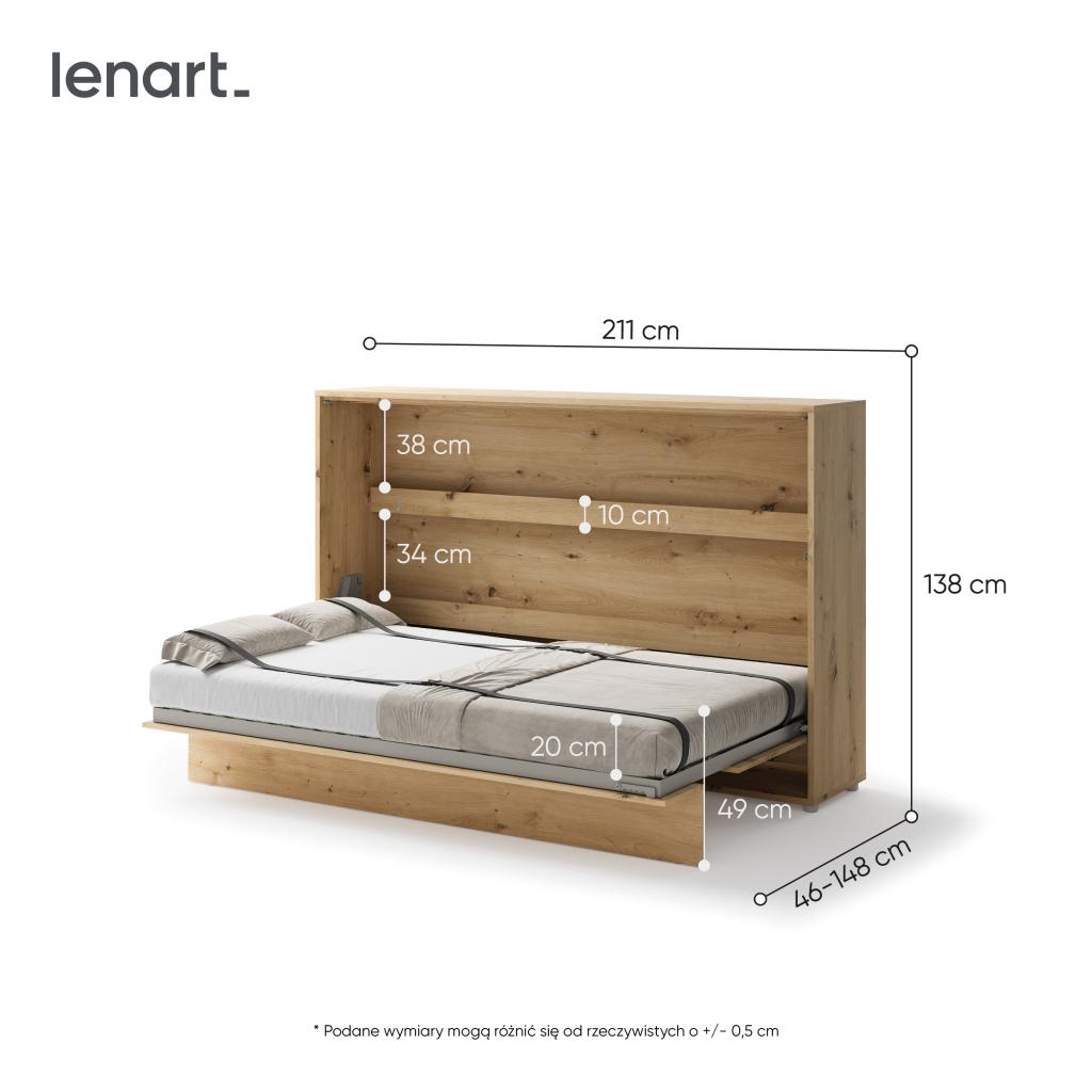 Concept opklapbed horizontaal - 120x200 - Eikenkleur, Niet ingevuld, Niet ingevuld, Niet ingevuld