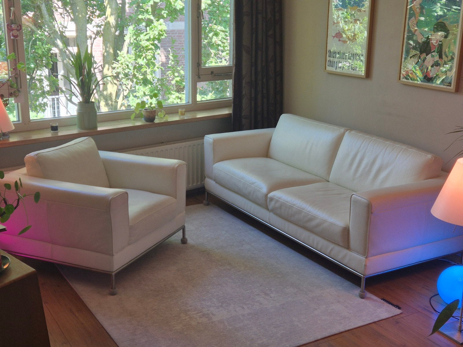 Prachtige designset: IKEA ARILD 3-zits bank + fauteuil (Wit), Ophalen, Gebruikt, Driepersoons, Rechte bank