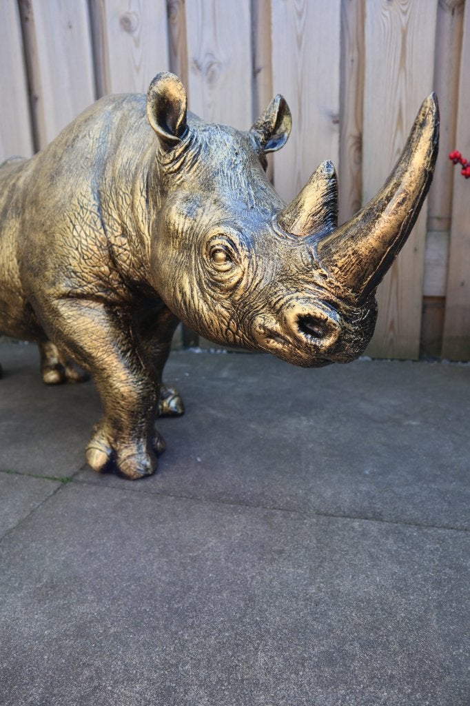 Neushoorn beeld antiek goud 90cm | Tuinbeeld & woondecoratie, Dierenbeeld, Kunststof, -, -
