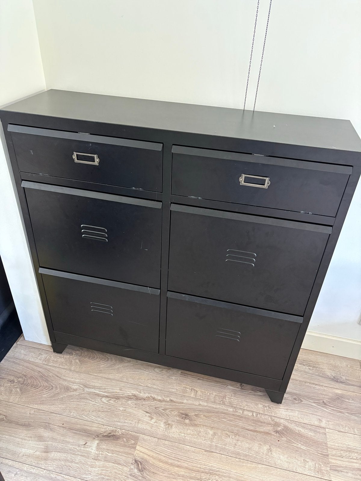 Zwart schoenenrek met lades - 107x30x101 cm, Ophalen, Gebruikt