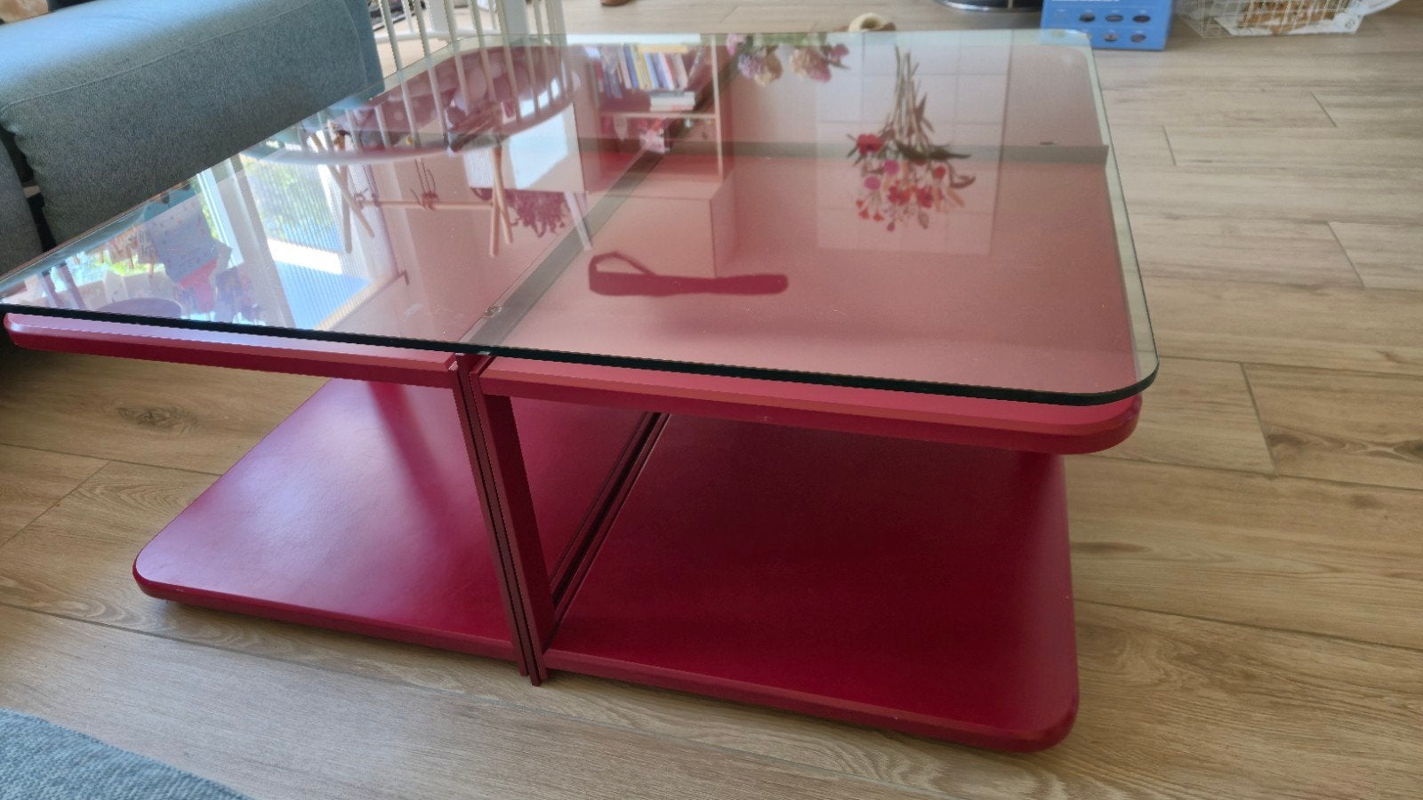 Unieke moderne salontafel met verrijdbare elementen, Ophalen, Gebruikt, 100 tot 150 cm, 50 tot 100 cm