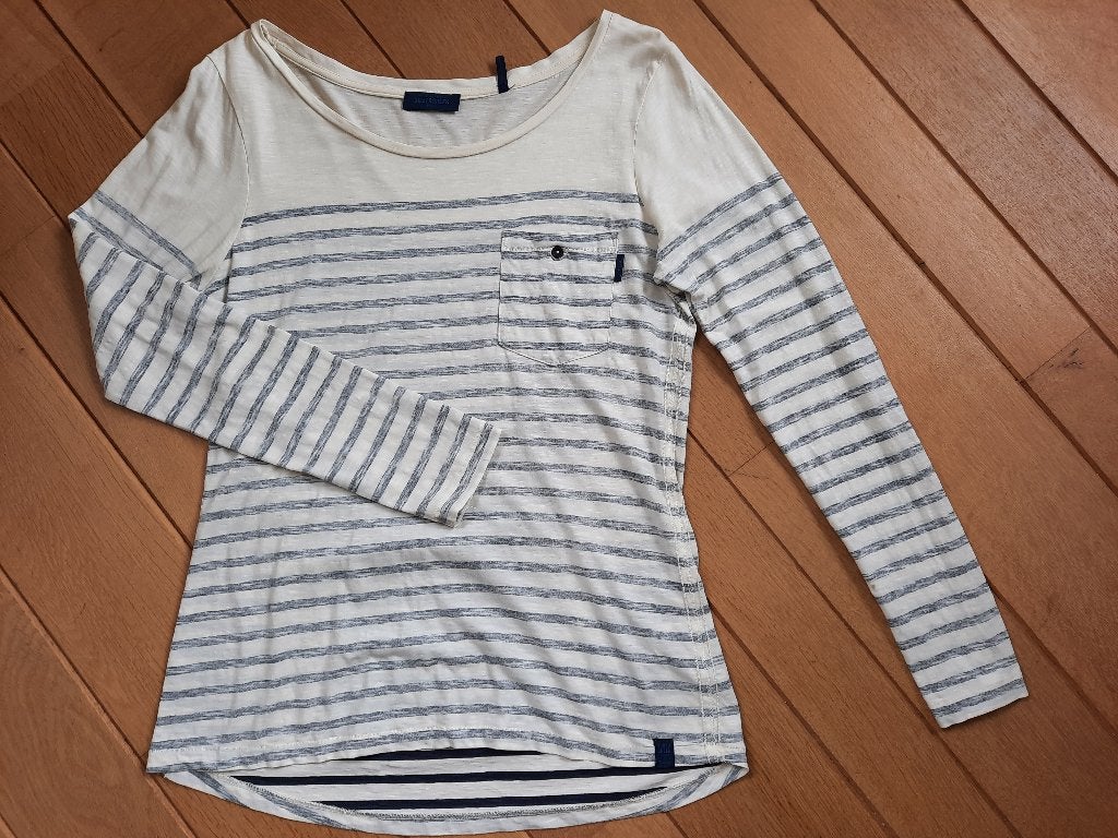 SILVER CREEK t- shirt lange mouw beige blauw streep maat S, Maat 38/40 (M), Beige, Ophalen of Verzenden, Zo goed als nieuw