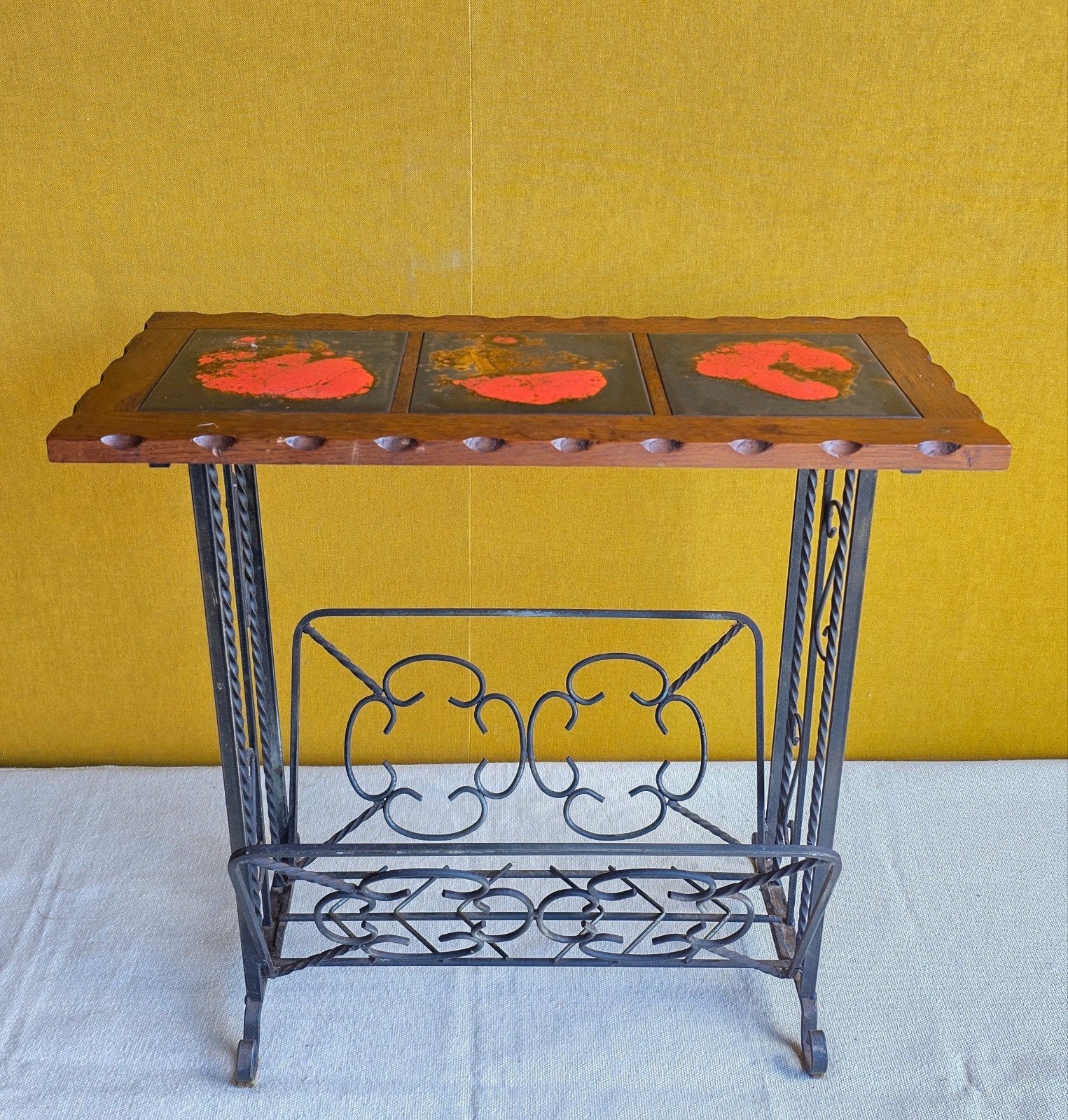 Vintage Lectuurtafel met Lavategels - H51 B55,5 D23/30, Gebruikt, Vintage, Ophalen of Verzenden, Hout