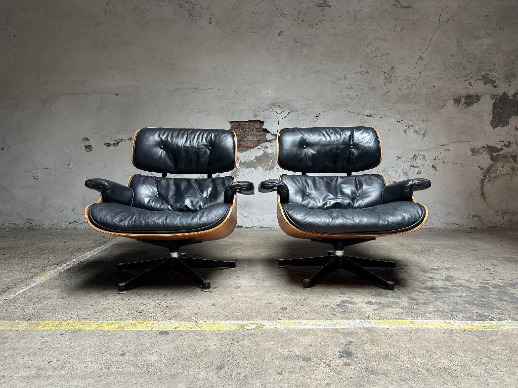 Zeldzame set vintage Eames Lounge Chairs Charles & Ray Eames, Huis en Inrichting, Vintage, 75 tot 100 cm, Zo goed als nieuw, 75 tot 100 cm