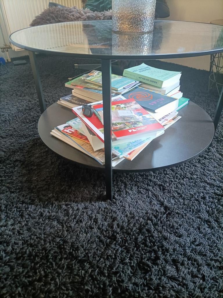 Mooie ronde salontafel te koop, 50 tot 100 cm, Rond, Zo goed als nieuw, Glas