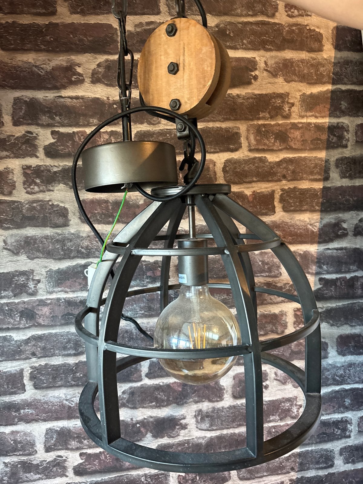 Industriële hanglamp met katrol, Ophalen, Gebruikt, Metaal, E27 (groot)