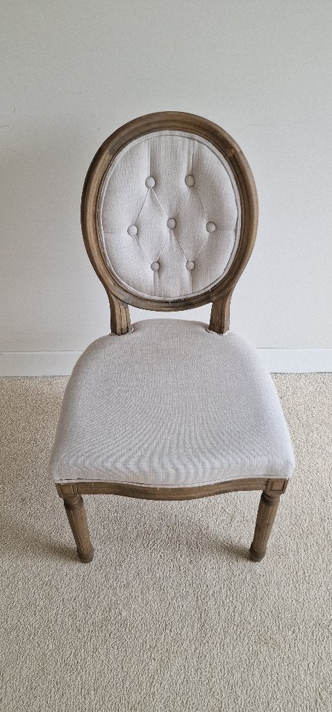 Medaillonstoel / Louis XVI stoel – linnen look stof, Huis en Inrichting, Stoelen, Ophalen, Gebruikt, Bruin, Landelijk klassiek
