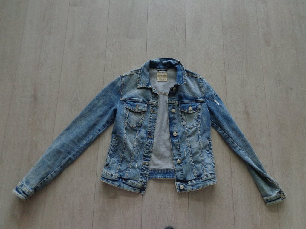 blauw damesspijkerjasje van Stradivarius, maat S, Ophalen of Verzenden, Gedragen, Maat 36 (S), Blauw
