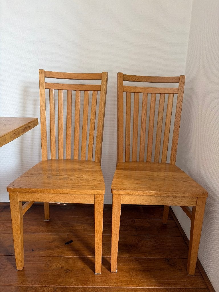 4 massief eiken eetkamerstoelen, Ophalen, Gebruikt, Bruin, Vier