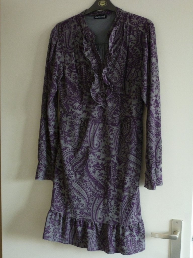 winter JURK laura scott RUFFLE PAARS /GRIJS 44 -GRATIS zend, Verzenden, Paars, Maat 42/44 (L), Zo goed als nieuw