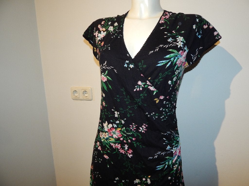 King Louie jurk zwart in bloemen boeket print mt L, Meerkleurig, Maat 42/44 (L), Ophalen of Verzenden, Knielengte