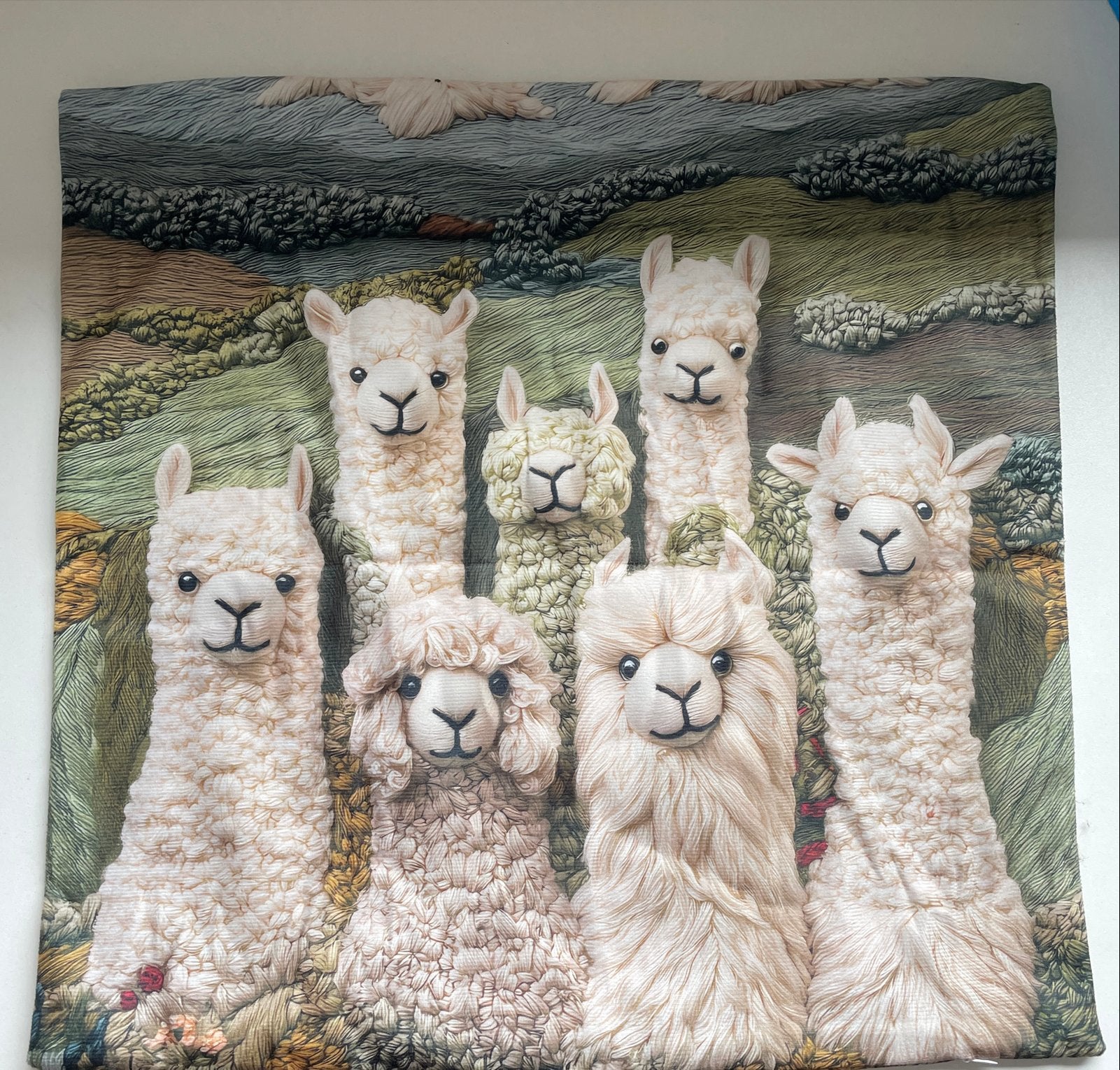Decoratief kussen bedrukt met alpaca's, Overige merken, Meerkleurig, Afneembare hoes, Vierkant