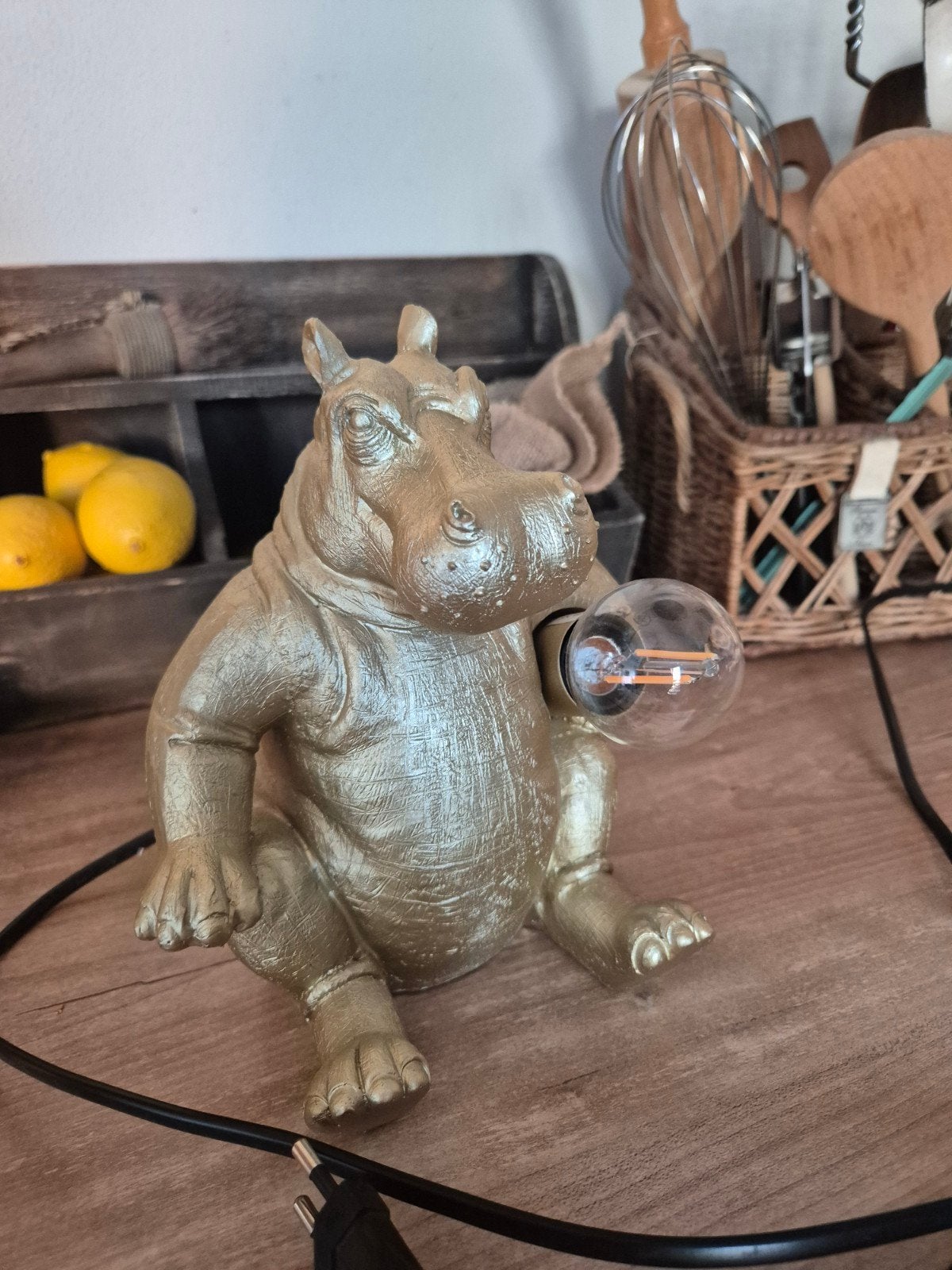 nijlpaardlamp goud, Huis en Inrichting, Ophalen, Goud, 20 cm, E14 (klein)