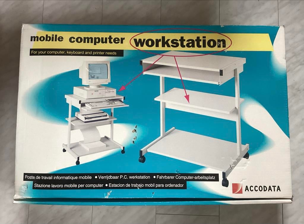Verrijdbaar computerwerkstation - Accodata, Ophalen, 70 tot 120 cm, Nieuw, Metaal