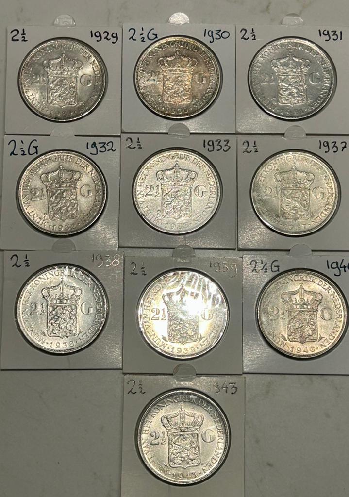 10 prachtige Wilhelmina rijksdaalders, Postzegels en Munten, Munten | Nederland, Ophalen of Verzenden, Koningin Wilhelmina, 2½ gulden