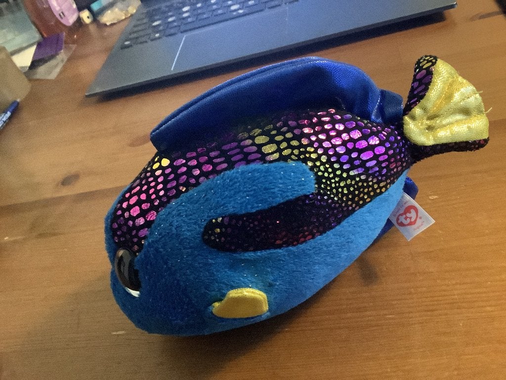 Aqua beanie boo knuffel TY 20 cm. blauw met glimmers, Gebruikt, Overige typen, Blauw, Ophalen of Verzenden