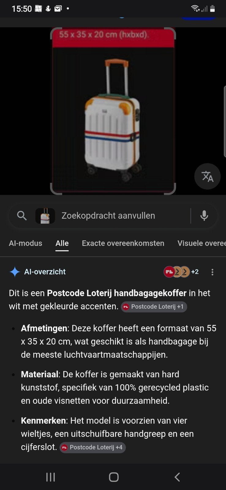 Postcode Loterij Handbagage Koffer - Nieuw, 50 tot 60 cm, Hard kunststof, Nieuw, 35 tot 45 cm