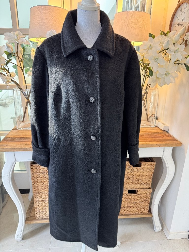 Zwarte Alpaca-lama jas/mantel Modell, 42/XL, perfecte staat., Verzenden, Zo goed als nieuw, Maat 42/44 (L), Zwart